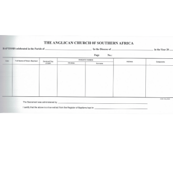 Picture of Anglican Baptism Certificate